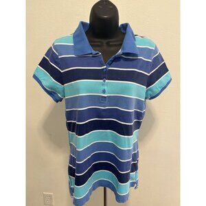 American Eagle Polo  Top Blouse Womens Large Short Sleeve  1/4 Button Striped